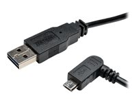 Tripp Lite 1ft USB 2.0 High Speed Cable Reversible A to Left Angle 5Pin Micro B M/M 1' - Câble USB - Micro-USB de type B (M) pour USB (M) - USB 2.0 - 30 cm - connecteur à angle gauche - noir UR050-001-LAB