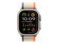 Apple Watch Ultra 2 - 49 mm - titane - montre intelligente avec Boucle Trail - tissage en nylon - orange/beige - taille du bracelet : M/L - 64 Go - Wi-Fi, LTE, UWB, Bluetooth - 4G - 61.4 g MRF23NF/A
