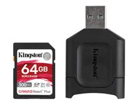 Kingston Canvas React Plus - Carte mémoire flash - 64 Go - Video Class V90 / UHS-II U3 / Class10 - SDXC UHS-II MLPR2/64GB