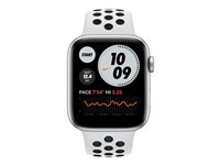 Apple Watch Nike Series 6 (GPS) - 44 mm - aluminium argenté - montre intelligente avec bracelet sport Nike - fluoroélastomère - platine pure/noir - taille du bracelet : S/M/L - 32 Go - Wi-Fi, Bluetooth - 36.5 g MG293NF/A