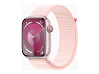 Apple Watch Series 9 (GPS + Cellular) - 45 mm - aluminium rose - montre intelligente avec boucle sport - deux couches de matières textiles tissées - rose pâle - 64 Go - Wi-Fi, LTE, UWB, Bluetooth - 4G - 39 g MRMM3QF/A