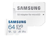 Samsung EVO Plus MB-MC64KA - Carte mémoire flash (adaptateur microSDXC vers SD inclus(e)) - 64 Go - A1 / Video Class V10 / UHS-I U1 / Class10 - microSDXC UHS-I - blanc MB-MC64KA/EU