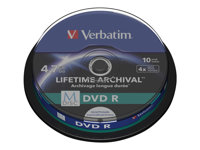 Verbatim M-Disc - 10 x DVD-R - 4.7 Go 4x - surface imprimable par jet d'encre - spindle 43824