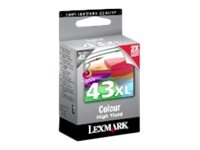 Lexmark Cartridge No. 43 - Couleur (cyan, magenta, jaune) - originale - cartouche d'encre - pour Lexmark P350, X4850, X4875, X4950, X4975, X6570, X6575, X7550, X7675, X9350, X9575, Z1520 18YX143E