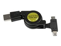 StarTech.com Câble USB 2.0 Rétractable - USB vers Mini USB / Micro USB - Câble Mini / Micro USB à Enrouleur - Donnée et Charge - M/M 76 cm - Câble USB - USB (M) pour mini USB type B, Micro-USB de type B (M) - 76.2 cm - rétractable - noir - pour P/N: USB2PCARBK, USB2PCARBKS, USBEXTAA10BK, USBEXTAA6BK, USBLT2PCARW, USBUB2PCARB USBRETAUBMB
