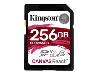 Kingston Canvas React - Carte mémoire flash - 256 Go - A1 / Video Class V30 / UHS-I U3 / Class10 - SDXC UHS-I SDR/256GB