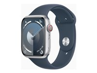 Apple Watch Series 9 (GPS + Cellular) - 45 mm - aluminium argenté - montre intelligente avec bande sport - fluoroélastomère - bleu orage - taille du bracelet : M/L - 64 Go - Wi-Fi, LTE, UWB, Bluetooth - 4G - 39 g MRMH3QF/A