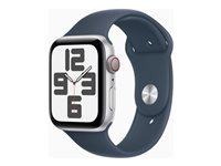Apple Watch SE (GPS + Cellular) - 2e génération - 44 mm - aluminium argenté - montre intelligente avec bande sport - fluoroélastomère - bleu orage - taille du bracelet : M/L - 32 Go - Wi-Fi, LTE, Bluetooth - 4G - 33 g MRHJ3QF/A