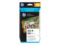 HP 303 Photo Value Pack - Brillant - pack de 2 - 4 ml - noir, couleur (cyan, magenta, jaune) - cartouche imprimante/kit papier - pour ENVY Photo 62XX, Photo 71XX, Photo 78XX; ENVY Inspire 72XX, 79XX Z4B62EE