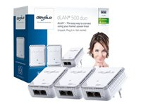 devolo dLAN 500 duo Network Kit - Kit de réseau - pont - HomePlug AV (HPAV) - Branchement mural (pack de 3) 9106