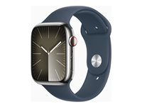 Apple Watch Series 9 (GPS + Cellular) - 45 mm - acier inoxydable argent - montre intelligente avec bande sport - fluoroélastomère - bleu orage - taille du bracelet : S/M - 64 Go - Wi-Fi, LTE, UWB, Bluetooth - 4G - 51.5 g MRMN3QF/A