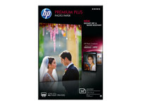 HP Premium Plus Photo Paper - Brillant - 100 x 150 mm - 300 g/m² - 50 feuille(s) papier photo - pour ENVY 50XX, 7645; Officejet 52XX; PageWide MFP 377; Photosmart B110, Wireless B110 CR695A