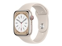 Apple Watch Series 8 (GPS + Cellular) - 45 mm - aluminium droit - montre intelligente avec bande sport - fluoroélastomère - droit - taille du bracelet : Normal - 32 Go - Wi-Fi, LTE, Bluetooth, UWB - 4G - 38.8 g MNK73NF/A