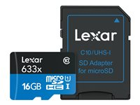 Lexar High Performance - Carte mémoire flash (adaptateur microSDHC - SD inclus(e)) - 16 Go - UHS-I / Class10 - 633x - microSDHC UHS-I LSDMI16GBBNL633A