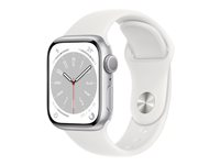 Apple Watch Series 8 (GPS) - 41 mm - aluminium argenté - montre intelligente avec bande sport - fluoroélastomère - blanc - taille du bracelet : Normal - 32 Go - Wi-Fi, Bluetooth - 32 g MP6K3NF/A