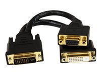 StarTech.com Câble répartiteur en Y / Adaptateur doubleur DVI-I (M) vers DVI-D (F) / VGA (F) de 20cm - Wyse splitter - Noir - Répartiteur DVI - DVI-I (M) pour HD-15 (VGA), DVI-D (F) - 20.32 cm - noir DVI92030202L