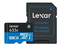 Lexar High Performance - Carte mémoire flash (adaptateur SD inclus(e)) - 128 Go - UHS-I U1 / Class10 - 633x - microSDXC UHS-I LSDMI128BBNL633A