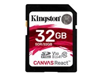 Kingston Canvas React - Carte mémoire flash - 32 Go - A1 / Video Class V30 / UHS-I U3 / Class10 - SDHC UHS-I SDR/32GB