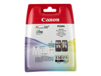 Canon PG-510 / CL-511 Multi pack - Pack de 2 - 9 ml - noir, couleur (cyan, magenta, jaune) - original - cartouche d'encre - pour PIXMA MP230, MP237, MP252, MP258, MP270, MP280, MP282, MP499, MX350, MX360, MX410, MX420 2970B010