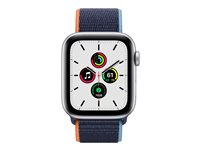 Apple Watch SE (GPS + Cellular) - 44 mm - aluminium argenté - montre intelligente avec boucle sport - nylon tissé - marine profond - taille du poignet : 145-220 mm - 32 Go - Wi-Fi, Bluetooth - 4G - 36.36 g MYEW2NF/A