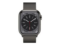 Apple Watch Series 8 (GPS + Cellular) - 41 mm - acier inoxydable graphite - montre intelligente avec boucle milanaise - taille du poignet : 130-180 mm - 32 Go - Wi-Fi, LTE, Bluetooth, UWB - 4G - 42.3 g MNJM3NF/A