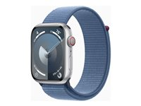 Apple Watch Series 9 (GPS + Cellular) - 45 mm - aluminium argenté - montre intelligente avec boucle sport - deux couches de matières textiles tissées - bleu hiver - 64 Go - Wi-Fi, LTE, UWB, Bluetooth - 4G - 39 g MRMJ3QF/A
