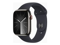 Apple Watch Series 9 (GPS + Cellular) - 45 mm - acier inoxydable graphite - montre intelligente avec bande sport - fluoroélastomère - minuit - taille du bracelet : M/L - 64 Go - Wi-Fi, LTE, UWB, Bluetooth - 4G - 51.5 g MRMW3QF/A