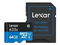 Lexar High Performance - Carte mémoire flash (adaptateur microSDXC vers SD inclus(e)) - 64 Go - UHS-I / Class10 - 633x - microSDXC UHS-I LSDMI64GBBNL633A