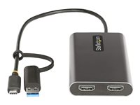 StarTech.com USB-C to Dual-HDMI Adapter, USB-C or A to 2x HDMI, 4K 60Hz, 100W PD Pass-Through, 1ft (30cm) Built-in Cable, External Video Graphics Adapter - USB to HDMI Multi-Monitor Converter for Laptop (109B-USBC-HDMI) - Adaptateur vidéo - Conformité TAA - USB type A, 24 pin USB-C mâle pour 2 x 19 pin HDMI Type A, 24 pin USB-C femelle - 30 cm - gris - support 4K, actif 109B-USBC-HDMI