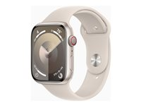 Apple Watch Series 9 (GPS + Cellular) - 45 mm - aluminium droit - montre intelligente avec bande sport - fluoroélastomère - droit - taille du bracelet : S/M - 64 Go - Wi-Fi, LTE, UWB, Bluetooth - 4G - 39 g MRM83QF/A