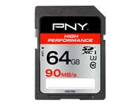 PNY High Performance - Carte mémoire flash - 64 Go - UHS Class 3 / Class10 - SDXC UHS-I SD64GHIGPER90-EF