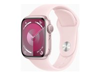 Apple Watch Series 9 (GPS) - 41 mm - aluminium rose - montre intelligente avec bande sport - fluoroélastomère - rose pâle - taille du bracelet : M/L - 64 Go - Wi-Fi, UWB, Bluetooth - 31.9 g MR943QF/A