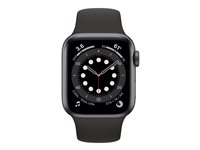 Apple Watch Series 6 (GPS + Cellular) - 40 mm - espace gris en aluminium - montre intelligente avec bande sport - fluoroélastomère - noir - taille du bracelet : S/M/L - 32 Go - Wi-Fi, Bluetooth - 4G - 30.5 g M06P3NF/A