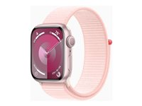 Apple Watch Series 9 (GPS) - 41 mm - aluminium rose - montre intelligente avec boucle sport - deux couches de matières textiles tissées - rose pâle - 64 Go - Wi-Fi, UWB, Bluetooth - 31.9 g MR953QF/A