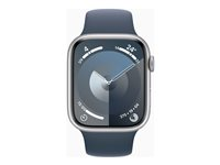 Apple Watch Series 9 (GPS) - 45 mm - aluminium argenté - montre intelligente avec bande sport - fluoroélastomère - bleu orage - taille du bracelet : S/M - 64 Go - Wi-Fi, UWB, Bluetooth - 38.7 g MR9D3QF/A