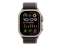 Apple Watch Ultra 2 - 49 mm - titane - montre intelligente avec Boucle Trail - tissage en nylon - bleu/noir - taille du bracelet : M/L - 64 Go - Wi-Fi, LTE, UWB, Bluetooth - 4G - 61.4 g MRF63NF/A