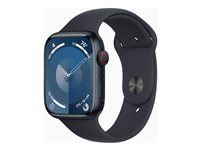 Apple Watch Series 9 (GPS + Cellular) - 45 mm - aluminium minuit - montre intelligente avec bande sport - fluoroélastomère - minuit - taille du bracelet : S/M - 64 Go - Wi-Fi, LTE, UWB, Bluetooth - 4G - 39 g MRMC3QF/A