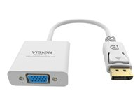 Adaptateur professionnel DisplayPort vers VGA de qualité installation VISION - GARANTIE À VIE - résolution maximale 1920 x 1080 - ne convertit pas le VGA en DP - connexion à chaud (hot-plug) - DP (M) vers VGA (F) - longueur hors-tout 150 mm - diamètre ext TC-DPVGA