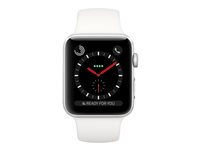 Apple Watch Series 3 (GPS + Cellular) - 38 mm - acier inoxydable - montre intelligente avec bande sport - fluoroélastomère - blanc doux - taille de bande 130-200 mm - 16 Go - Wi-Fi, Bluetooth - 4G - 42.4 g MQLV2ZD/A