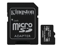 Kingston Canvas Select Plus - Carte mémoire flash (adaptateur microSDHC - SD inclus(e)) - 16 Go - A1 / Video Class V10 / UHS Class 1 / Class10 - microSDHC UHS-I (pack de 2) SDCS2/16GB-2P1A