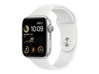 Apple Watch SE (GPS) - 2e génération - 44 mm - aluminium argenté - montre intelligente avec bande sport - fluoroélastomère - blanc - taille du bracelet : Normal - 32 Go - Wi-Fi, Bluetooth - 32.9 g MNK23NF/A