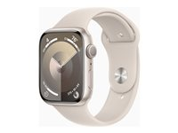 Apple Watch Series 9 (GPS) - 45 mm - aluminium droit - montre intelligente avec bande sport - fluoroélastomère - droit - taille du bracelet : M/L - 64 Go - Wi-Fi, UWB, Bluetooth - 38.7 g MR973QF/A