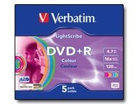 Verbatim Lightscribe Colour - 5 x DVD+R - 4.7 Go (120 minutes) 16x - bleu, jaune, rouge, vert, orange - LightScribe 1.2 - boîtier CD étroit 43658