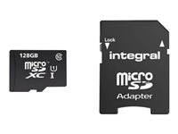 Integral - Carte mémoire flash (adaptateur microSDXC vers SD inclus(e)) - 128 Go - UHS Class 1 / Class10 - microSDXC UHS-I INMSDX128G10-80/25U1