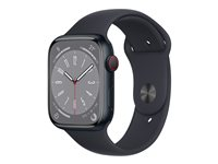 Apple Watch Series 8 (GPS + Cellular) - 45 mm - aluminium minuit - montre intelligente avec bande sport - fluoroélastomère - minuit - taille du bracelet : Normal - 32 Go - Wi-Fi, LTE, Bluetooth, UWB - 4G - 38.8 g MNK43NF/A