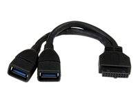 StarTech.com Câble adaptateur USB 3.0 IDC 20 broches à 2 ports USB A de 15 cm - Adaptateur interne carte mère vers 2x USB 3.0 A (F) - Adpatateur interne USB - USB type A (F) pour tête 20 broches USB 3.0 (F) - 15.24 cm - noir USB3SMBADAP6