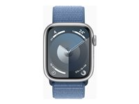Apple Watch Series 9 (GPS) - 41 mm - aluminium argenté - montre intelligente avec boucle sport - deux couches de matières textiles tissées - bleu hiver - 64 Go - Wi-Fi, UWB, Bluetooth - 31.9 g MR923QF/A
