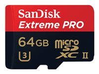 SanDisk Extreme Pro - Carte mémoire flash - 64 Go - UHS Class 3 / Class10 - microSDXC UHS-II SDSQXPJ-064G-GN6M3