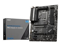 MSI PRO B660-A DDR4 - Carte-mère - ATX - Socket LGA1700 - B660 Chipset - USB-C Gen2, USB-C Gen1, USB 3.2 Gen 1, USB 3.2 Gen 2 - 2.5 Gigabit LAN - carte graphique embarquée (unité centrale requise) - audio HD (8 canaux) PRO B660-A DDR4