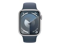Apple Watch Series 9 (GPS) - 45 mm - aluminium argenté - montre intelligente avec bande sport - fluoroélastomère - bleu orage - taille du bracelet : M/L - 64 Go - Wi-Fi, UWB, Bluetooth - 38.7 g MR9E3QF/A